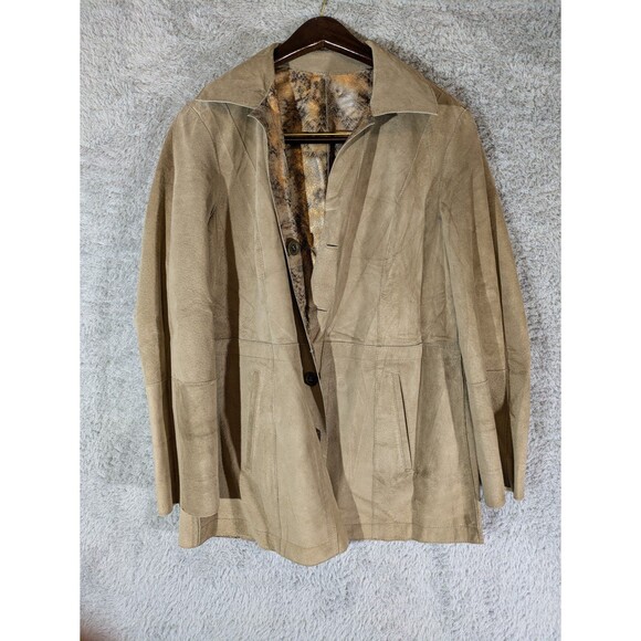 Chico’s Size 0/S/4 Reversible Tan Suede Metallic Snakeskin Leather Jacket Coat - Picture 8 of 10